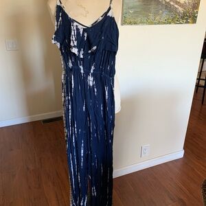 Navy Blue and white  Tie-Dye jumpsuit, super cute  adjustable spaghetti straps